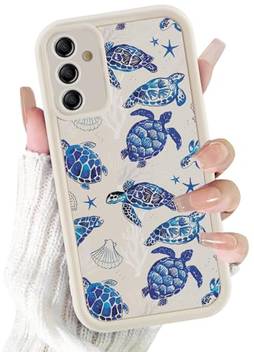 Kivlclri Coque pour Samsung Galaxy A17 6,7, Aesthetic Bleu Tortue Motif Dessin Étui Blanc Silicone Ultra Fine TPU pour Femmes Filles Antichoc Housse Caméra de Protection Cover, Anti-Rayures Case