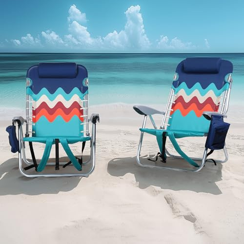 ALPHA CAMP Set of 2 Beach Chair, Beach Chairs Low Folding Lightweight, Blue