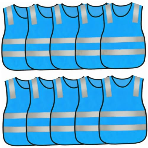 Gilet de sécurité pour enfants, 10 pièces, bleu haute visibilité respirant