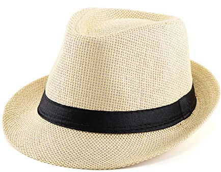 Faletony Unisex Fedora Hat Trilby Straw Hats Summer Panama Beach Sun Cap,Beige