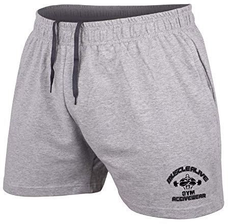 Muscle Alive Herren Bodybuilding Fitnessstudio Trainieren Kurze Hose Frottee-Baumwolle 5 MA Grau L