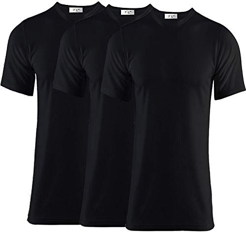Thread Linens 3 Pack Mens Thermals T Shirt, Body Warmer Base Layer Thermal Underwear Mens Thermal Top for Men Size S-XXL (Black, L)