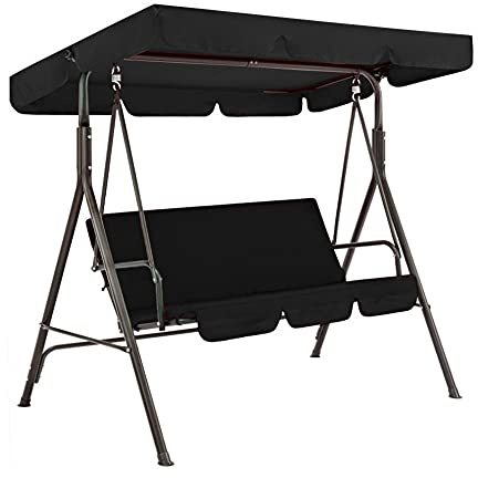 LOVECENTRAL Cubierta de Toldo para Columpio, Fundas para Balancin Jardin Exterior, Toldos Impermeable Exterio, Parasol Balancín con 3 Asientos (Negro, 164*114*15cm)