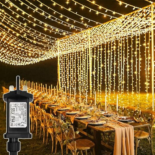 yowin Curtain Lights 600 LED 6m x 3m Plug in Christmas Curtain Fairy Lights with Timer, 8 Modes Large Wall Fairy Light Waterproof Waterfall Light for Outdoor Gazebo Indoor Bedroom Wedding Decorations