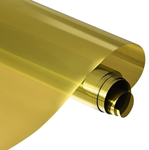 sourcing map Window Film Sun Light Blocking Privacy Film One Way Glass Covering Film Protection 9.84ftx1.64ft Gold Tone for Home Office