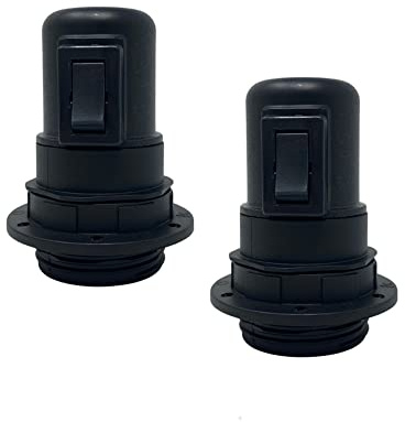 HALOTEC | Pack 2 Portalámparas E27 con Interruptor color Negro|Casquillo base e27 interruptor |Arandela de sujeción de pantalla Lamparas|Fabricado en Italia