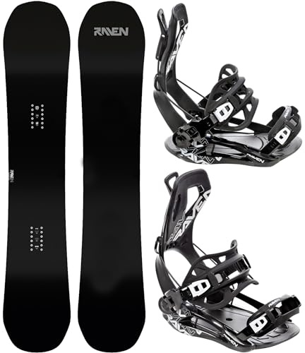 Raven Snowboard Set: Snowboard Raven Pure Black + Bindung FT360 Black, Lemon (Snowboard 154 cm + Bindung L, FT360 Black)