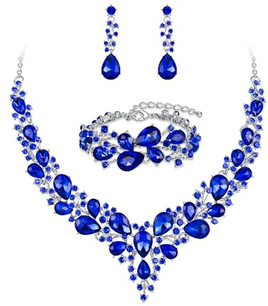 Ever Faith Wedding Bridal Jewellery Sets, Blue Silver-Tone