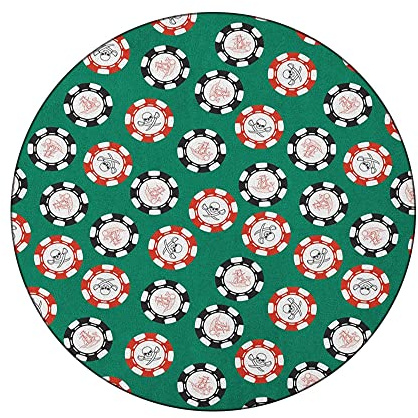 JUNTAIY Round Tablecloth, Casino Tablecloth for Side Table, Poker Chips Pirate Symbols Money Diagonal, Fit Round Tables 32inch Diameter, for Outdoor Indoor Use, Jade Green Red