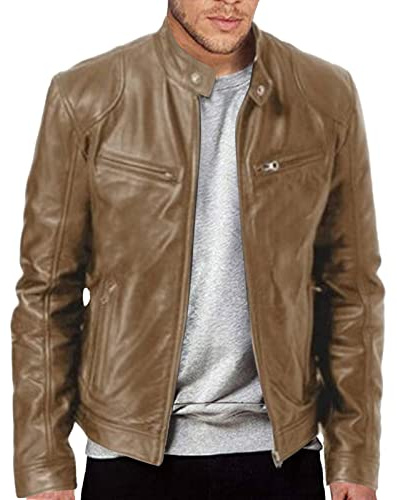 Mens Faux Leather Jacket - Motorcycle Biker Coat for Men, Black/Brown Casual Jackets UK