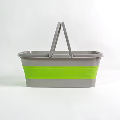 Meridiana - Secchio Pieghevole rettangolare 15 Litri in Silicone - Secchiello Richiudibile 15l per Pulizie Bucato Campeggio Pesca - Secchio Portatile Acqua -GRIGIO VERDE (compatibile con SPACE MOP)