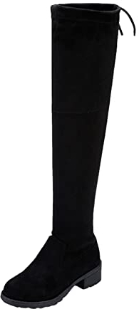 BIISDOST Botas altas por la rodilla para mujer, informales, modernas, con tacón de bloque, con lazos, botas con cordones, caña larga, de ante cálidas, botas altas por la rodilla, zapatos casuales con