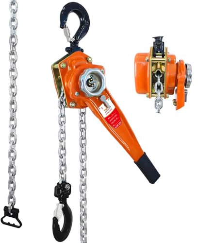 TKK Lever Chain Hoist 3300LBS - 20FT Manual Ratchet Chain Puller 1-1/2Ton with 2 Hooks for Open-Air and Unpowered Operations - Ideal for Heavy Lifting, Construction, and More
