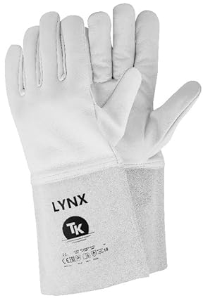 TK Gloves LYNX Schweißerhandschuh Montage-Handschuhe aus Leder/Größe 09, 1 Paar Weiße/Handschuhe Arbeitshandschuhe/ungefütterter Schweißschutzhandschuh/vollnarbiges Ziegenleder