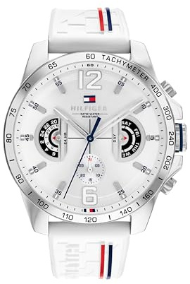 Tommy Hilfiger Orologio Analogico Multifunzionale al Quarzo per Uomo con Cinturino in Silicone, Acciaio Inossidabile o Pelle, Sottoquadranti per Giorno e Data, Resistente all'Acqua fino a 5ATM.