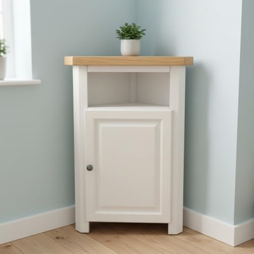 GROF GROFurniture Snow White finish Tall Corner Cabinet, Triangle Unit open compartment with shelf fit all Livingroom, Bathroom & Hallway, Sturdy Solid Built Corner Cabinet