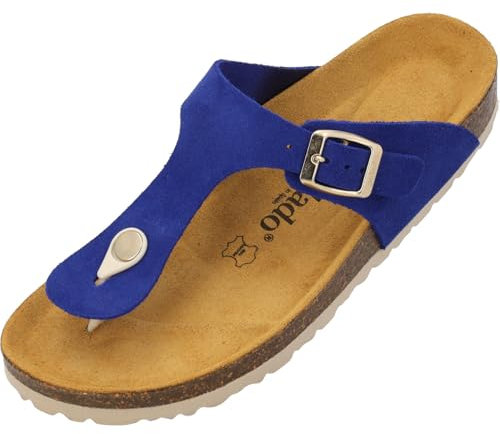 Palado Zehentrenner Damen Kos Suede Premium Leather - gefertigt aus Veloursleder - Made in Spain - EVA-Sohle - Weichfußbettung - edler Komfort für den Sommer Blau UK6 - EU39