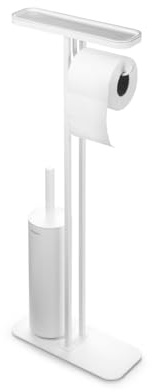 Brabantia Mindset Toilet Butler | Mineral Fresh White | Freestanding All-in-One Bathroom Accessory Set | Toilet Paper Holder Stand, Integrated Shelf & Toilet Brush & Holder | Bathroom Phone Holder