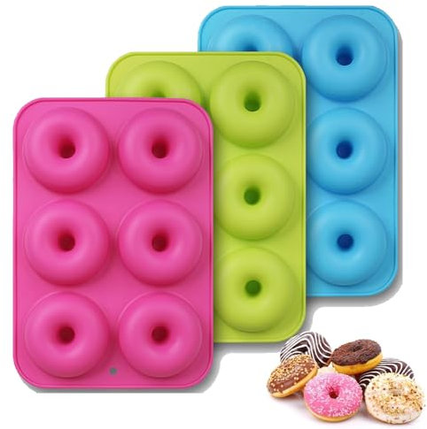 Exsbtay 3 Stück Donuts Backform Silikon, Formen für 6 Donuts, Silikon Donut Formen, Silikon Antihaft Donut Formen für Kuchen Bagels Muffins, BPA-frei Donut-Form für Geschirrspüler Backofen Mikrowelle