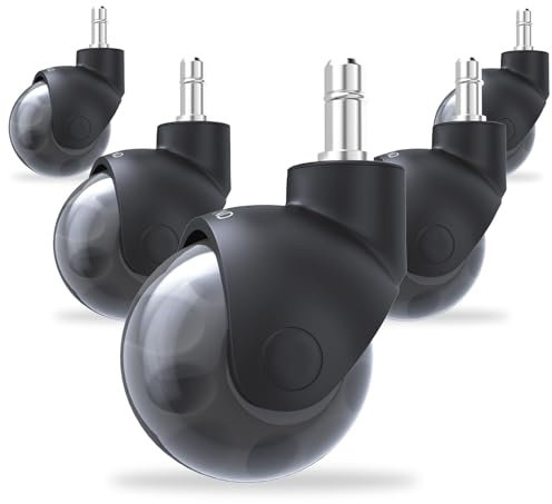 COSYLAND 5pcs Ruedas Silla Oficina - 11 mm x 22 mm Ruedas Silla Gaming - Deslizan Suavidad y Silencio - No Rayan el Suelo - No Acumula Suciedad - Diseño Esférico - Negro Transparente