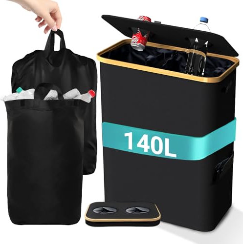 140L Collecteur De Bouteille, RéUtilisable RéCipient De Collecte De Bouteilles Avec 2 Sac De Transport Pour Ranger Les Bouteilles En Plastique Bouteilles En Verre Convient Pour La Cuisine Le DéBarras