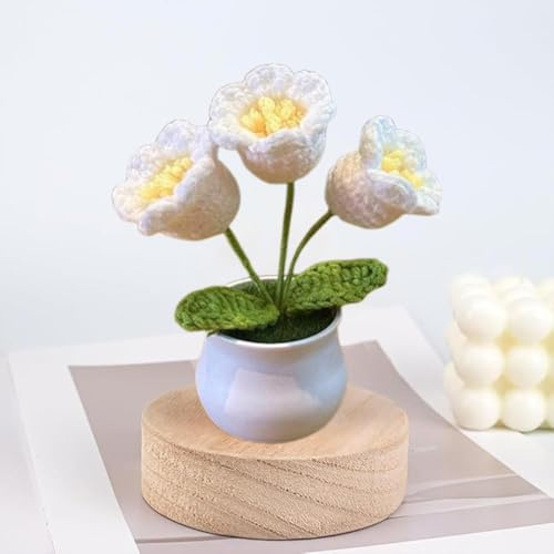 Esyzsss Crochet Flower Bouquet,Knitted Flowers,Hand Woven Bell Orchid,Simulated Small Potted Plant With Pure Hand Crocheted Flowers,Suitable For Home And Office Desktop,Car Decoration