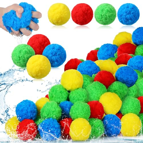 Sonwyoung 80 Pcs Extra Large 3.94 Inch Reusable Sponge Water Balls, Soft Splash Pool Balls for Outdoor, Summer Pool Fun for Adults Water Fight, Yard Beach
