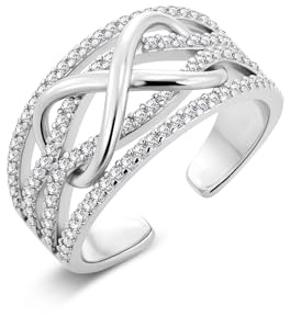 Infinity Ring Engagement Zirconia Silver Rings for Women, Adjustable Large Chunky Wide Open Ring with Cubic Zirconia CZ Diamond 925 Sterling Silver Wedding Anniversary Engagement Rings Women Lady