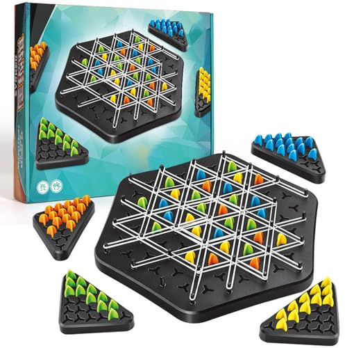 Chain Triangle Chess Game,Geometric Chess Strategy Game Set,Triggle Rubber Elastic Band Board Games,Triangle Chess Interactive Games For Kids,Adults, Family, Party,2-4 Players (S - 21 * 23.5cm)