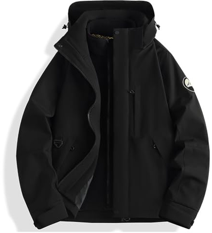 YuanDiann Veste softshell 3 en 1 pour homme et femme avec doublure en polaire, coupe-vent, imperméable, veste de transition, veste fonctionnelle chaude, veste de cyclisme, randonnée, coupe-vent, Noir