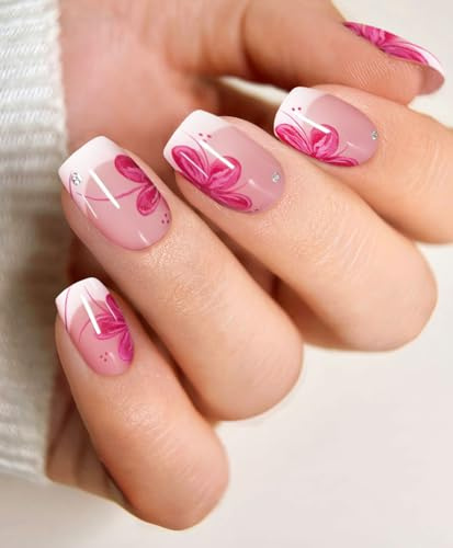 JMEOWIO Autocollant Ongles Gel UV French Manucure Fleurs Gel Nail Art Stickers Semi-durci Stickers Ongle Deco Ongle Design Manucure