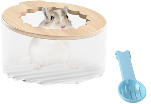 Voarge Hamster Sand Bath Container with Cleaning Scoop, Transparent Hamsters Toilet Hamsters Bathtub Sauna Box Small Animal Toilet Bathtub for Gerbil Guinea Pig Pet Cage Accessories