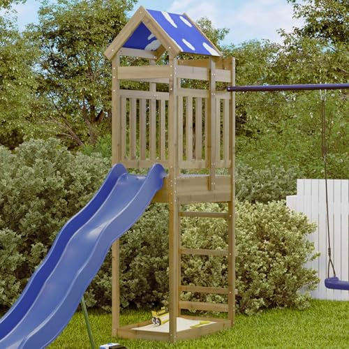 Teenpull Tour de Jeu Marron en Bois Solide imprégné 52,5 x 85 x 239 cm avec Toboggan balançoire Mur d'escalade pour Enfant Jardin extérieur Aire de Jeu ludique et Durable