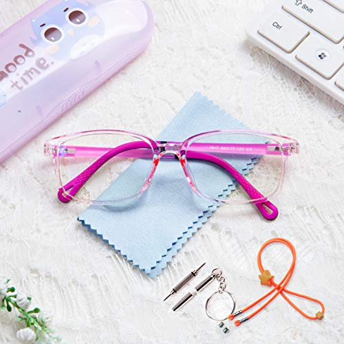 AetrvoHope Blue Light Blocking Glasses with Case for Kids,Unbreakable Frame Cute Clear Pink Ultra-Light Computer Glasses for Kids Age 3-12,Anti Eyestrain & UV400