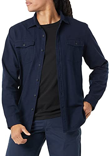 Amazon Essentials Camicie in Flanella a Maniche Lunghe a 2 Tasche a vestibilità Aderente Uomo, Blu Marino, L