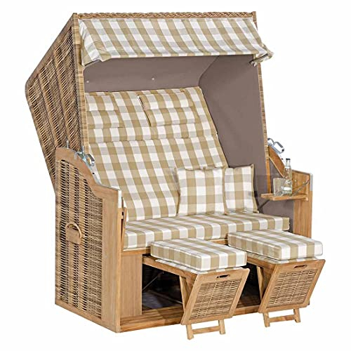 OUTLIV. Cliff Strandkorb aus Teak/Geflecht in Natura-Antik, Strandstuhl Daybed Sonnenliege, für entspannte Stunden in Ihrem Garten