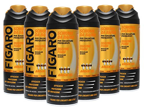 FIGARO Schiuma Da Barba ARGAN OIL - Per Rasature Frequenti - Schiuma Barba Delicata e Confortevole - 400ml - CONFEZIONE 6 PEZZI