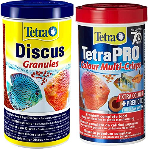 Tetra Discus Fish Food, Complete Food for Mid-Water and Bottom-Feeding Fish, 1 Litre & Pro Colour Multi-Crisps - Premium fish food with colour concentrate for brightly colourful Fish, 500ml