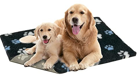 Vetbed Petlife rutschfeste Hundematte – mittelgroßes Hundebett 100 cm x 75 cm – Anthrazit/Blau/Weiß Duo Paw – maschinenwaschbar für Hunde und Welpen, Tierarztbett – Kistenmatte zum Aufziehen –