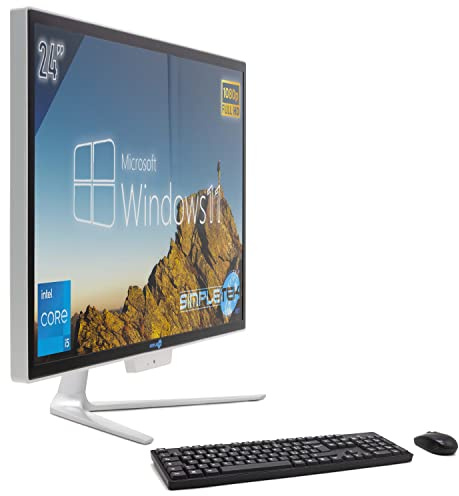 SIMPLETEK PC All in One Core i5 upp till 3,20 GHz, 8 GB SSD RAM 120 GB Windows 11 Pro | 24 tum FHD-skärm integrerad webbkamera WiFi BT LAN HDMI | fast dator för hemmakontor i skolan