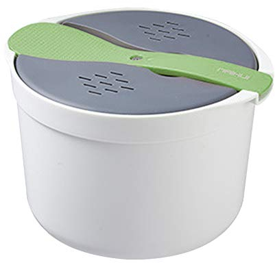 FIYSON Cuiseur à riz micro-ondes, cuiseur à riz et céréales micro-ondes 2L, cuiseur à riz et nouilles micro-ondes avec cuillère à riz Cuisson ou réchauffage faciles (vert)