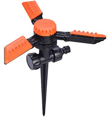 LINZI Garden Sprinkler Lawn Water Sprinkler with Ground Spike Automatic 360 Rotating 3 Arms Sprayer Adjustable Sprinkler Irrigation System for Watering Flowers Grass Plants