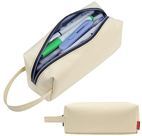 Fmeida Astuccio Grande, Astuccio Scuola Grande Capacità, Astuccio Portamatite per Studenti Bambina Ragazze Ragazzi, Astucci Matite Ufficio Organizer - Beige