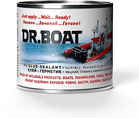 Dr Boat Heavy Duty Repair Kit for Boat Kayak, Canoe, Tent, Inflatables, Swimming Pool, Hot Tub - LIQUID PATCH Resistant to Fresh and Salt Water UV-Resistant Long-lasting - 330ML Tub
