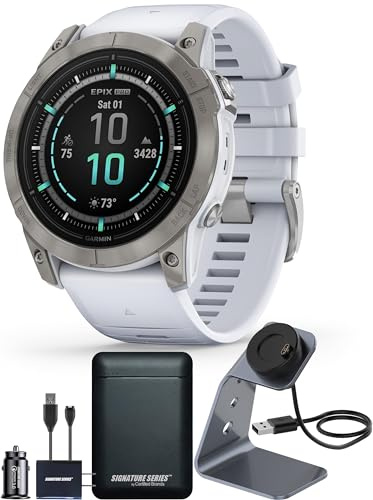 Garmin epix Gen 2 Pro Sapphire Edition, 51mm, Titanium/Whitestone | AMOLED Display, High Performance Smartwatch, Advanced Training Technology, Built-in Flashlight with Signature Power Bundle