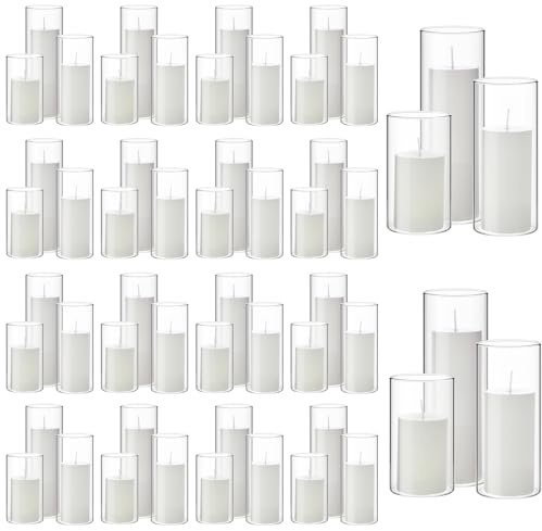 Shihanee 108 Pcs Pillar Candles and Glass Cylinder Vases Clear Cylinder Holders for Slim Pillar Candles Table Decorations, Total 54 Sets(White,108 Pcs)