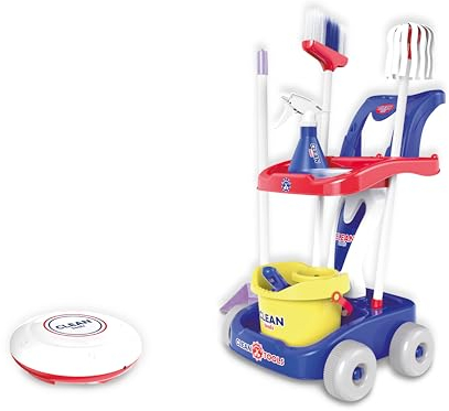 Teorema Spielzeug-Set für Kinder, mit Roboterstaubsauger, Licht und Klänge, Besen und Kehrschaufel, Eimer und Mopp und Sprühgerät, echte Funktionen