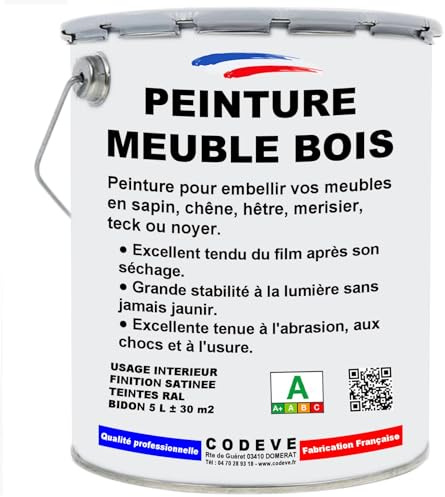 Peinture Meuble Bois - Codeve Bois/RAL 7016 - Gris anthracite - 5L - Intérieur - Pour La Décoration De Votre Meuble De Cuisine Ou Salle De Bain.