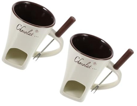 OUNONA 2 Sets of Ceramic Cheese Fondue Pot and Warmer with Forks for Chocolate and Cheese Melting, Perfect for Entertaining and Parties