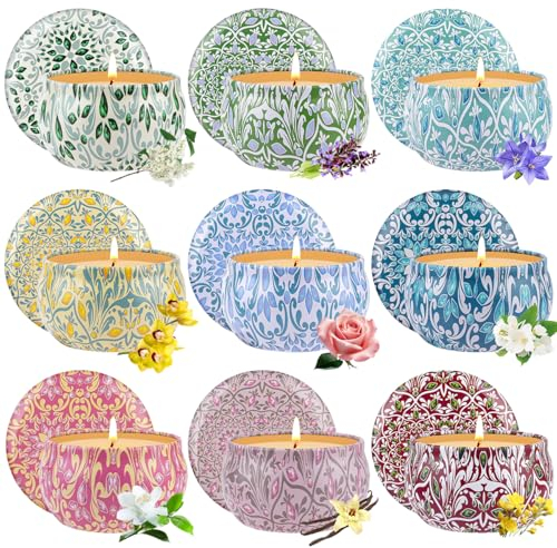 Duftkerzen Geschenkset, 9 Stück Natürliches Sojawachs Duftkerze Geschenke für Frauen, Aromatherapie Kerzen Set, Entspannung Stress Muttertag Geburtstag Kerze Geschenke für Frauen Ihre Damen Freunde